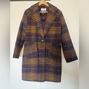 Kensie Plaid Coat in Purple and Brown